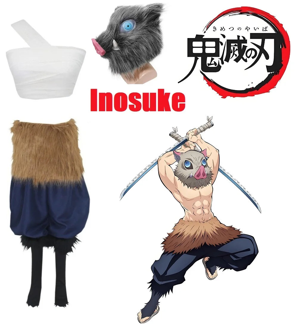 Anime Demon Slayer Inosuke Hashibira Cosplay Costume – Mask & Pants Set
