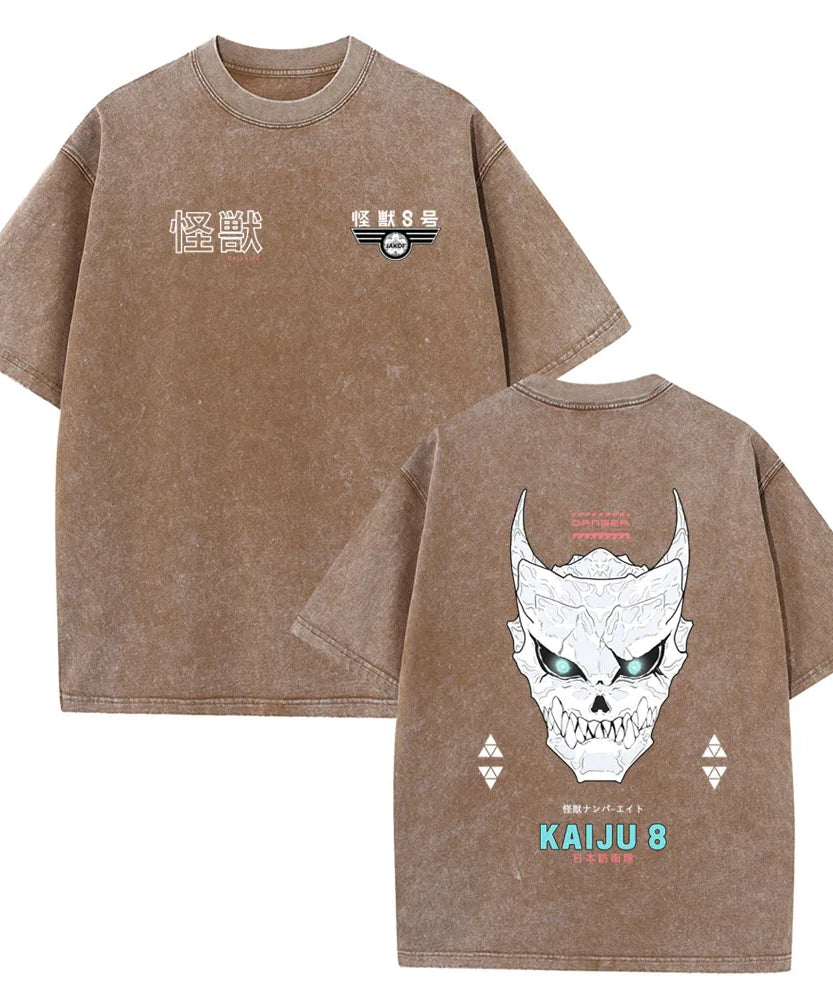 Anime Kaiju No 8 Shirts Oversize Snow Washed T-Shirt Cotton T-Shirt