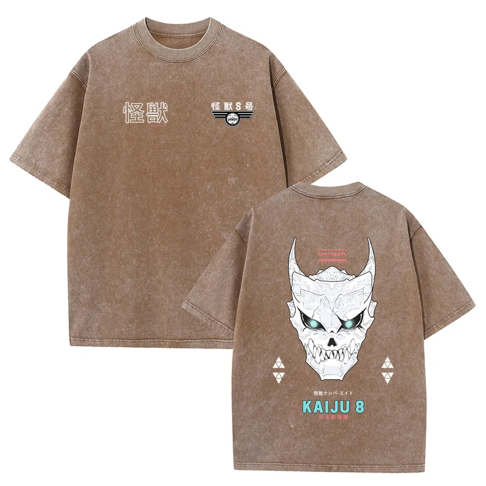 Anime Kaiju No 8 Shirts Oversize Snow Washed T-Shirt Cotton T-Shirt