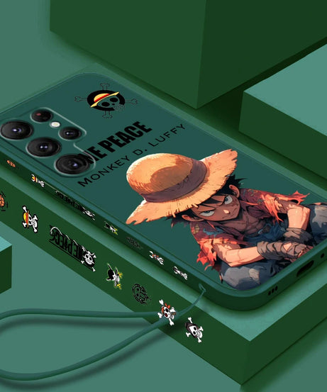 Comics One Piece Luffy For Samsung Galaxy S25 S24 S23 S22 S21 S20 Plus Ultra FE 5G Liquid Left Rope Cover Phone Case