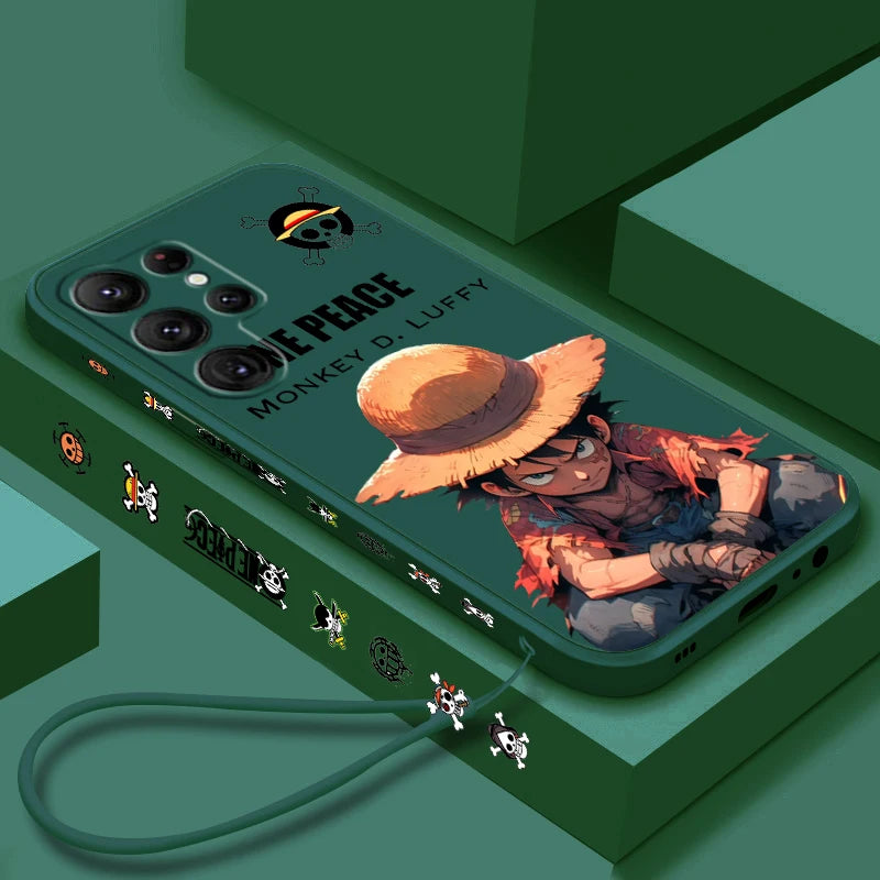 Comics One Piece Luffy For Samsung Galaxy S25 S24 S23 S22 S21 S20 Plus Ultra FE 5G Liquid Left Rope Cover Phone Case