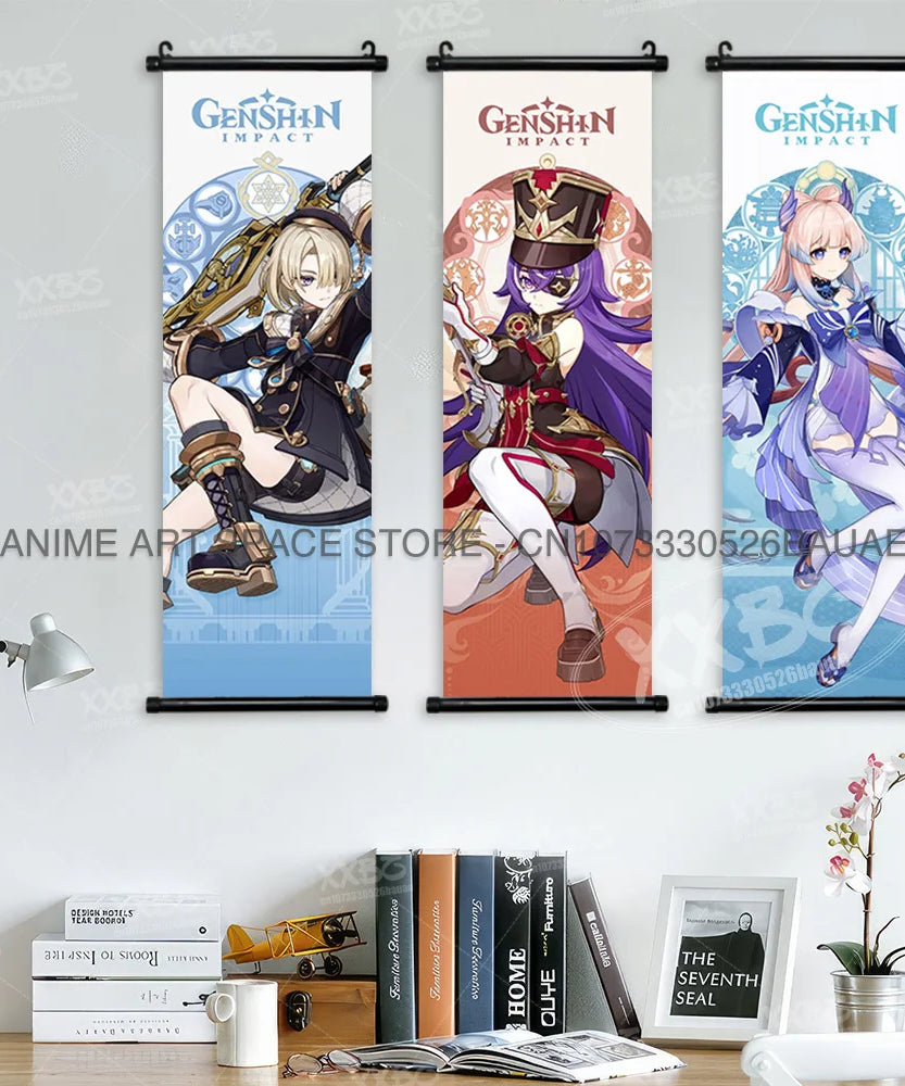 Genshin Impact Hanging Painting Game Yae Miko Scrolls Picture Ganyu Home Decor Klee Wall Art Diona Decorative Posters Qiqi Mural