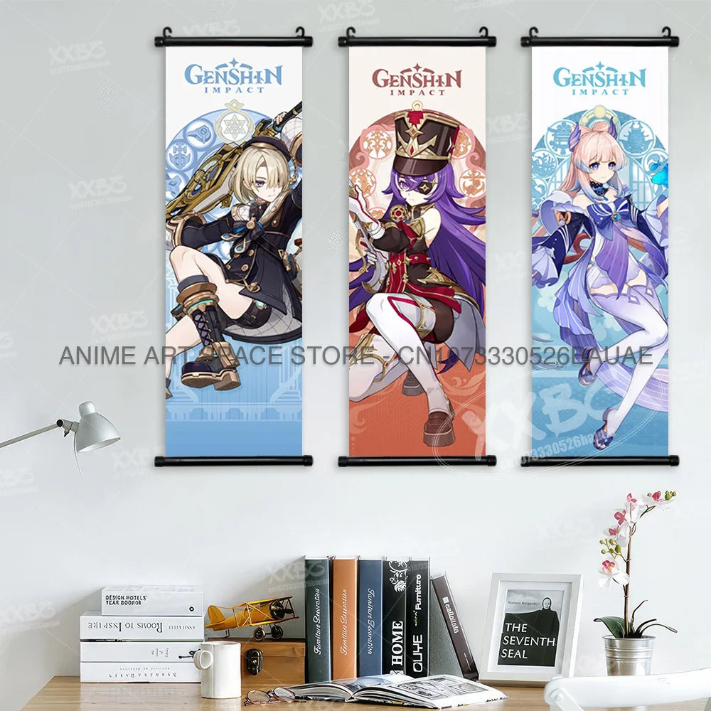 Genshin Impact Hanging Painting Game Yae Miko Scrolls Picture Ganyu Home Decor Klee Wall Art Diona Decorative Posters Qiqi Mural