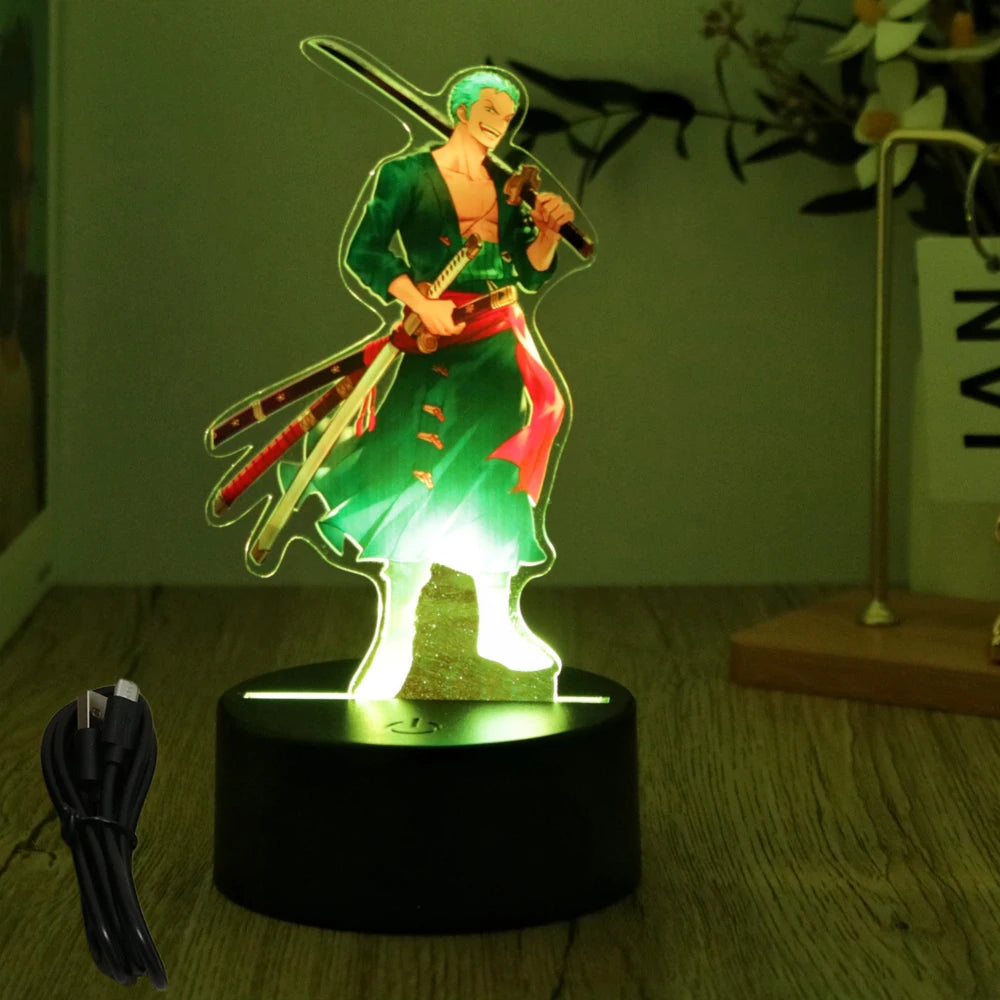 Actions Figure One Piece Luffy Zoro Anime Figures 3D Lamp PVC Action Collection Model Toys LED Night Light Kid Christmas Gift