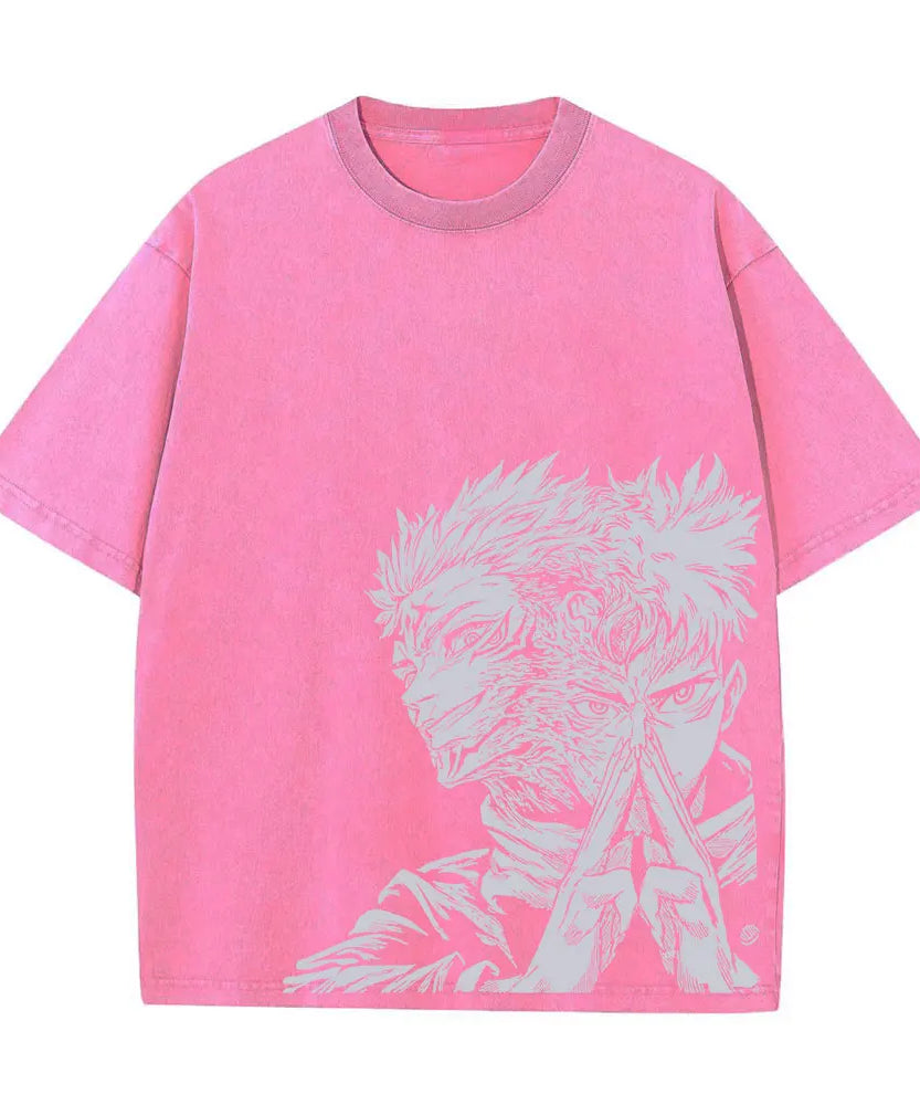 Summer Washed T Shirt Anime Graphic Print Streetwear Vintage Oversized T-Shirt Men Fashion Cotton Top Tee Black Tshirt