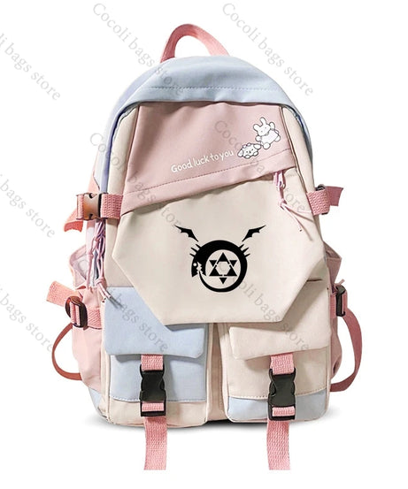 Anime Fullmetal Alchemist Series Print Backpack Large Capacity School Bag Daily Use Backpacks for Men Women Schoolbag