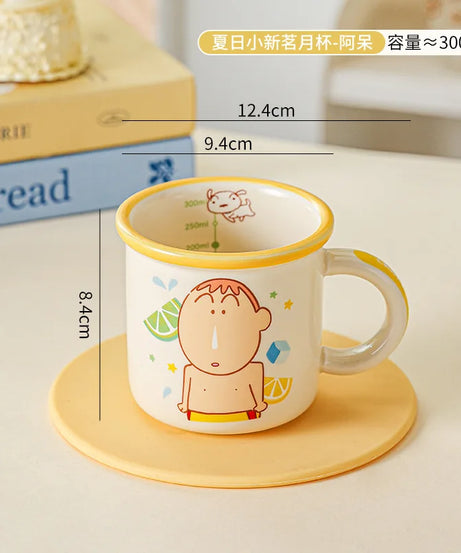 Kawaii Crayon Shin-Chan Boochan Buriburizaemon Wide Edged Mug Water Cup Cute Ceramic Cup for Girls