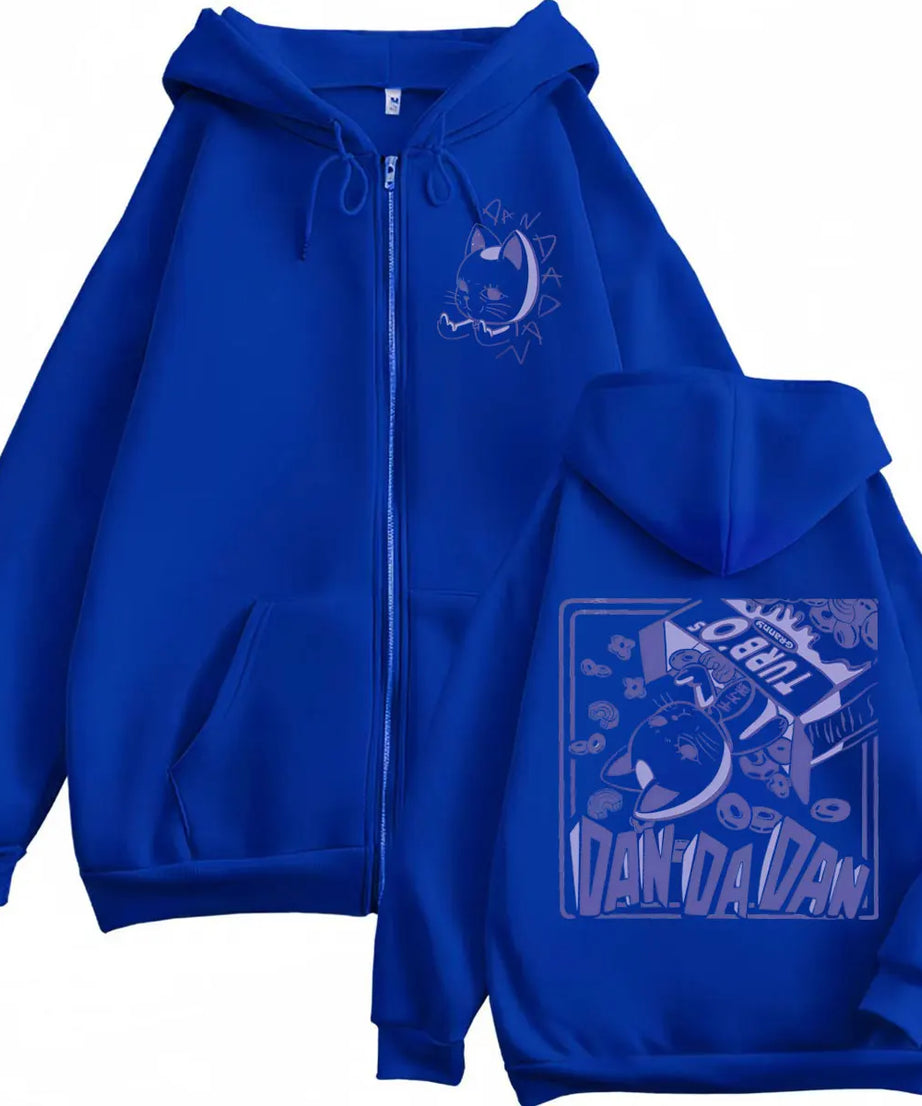 Anime Dandadan Turbo Granny Double Sided Print Zipper Hoodie Manga Style Zip Up Sweatshirts Men Women Casual Pullovers