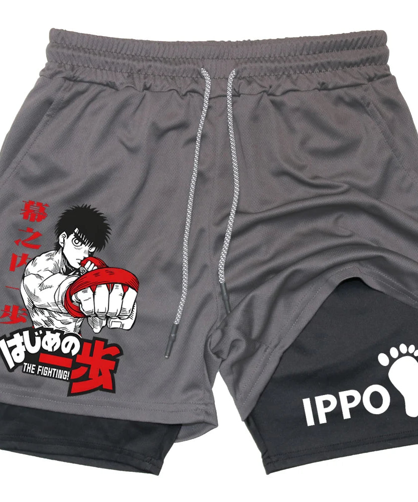 IPPO Boxing Anime Gym Shorts – 2-in-1 Quick-Dry Compression Shorts for Men