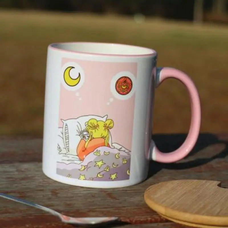 Sailor Moon Usagi Ceramic Mug with Lid & Heart Spoon – Cute Anime Gift Cup
