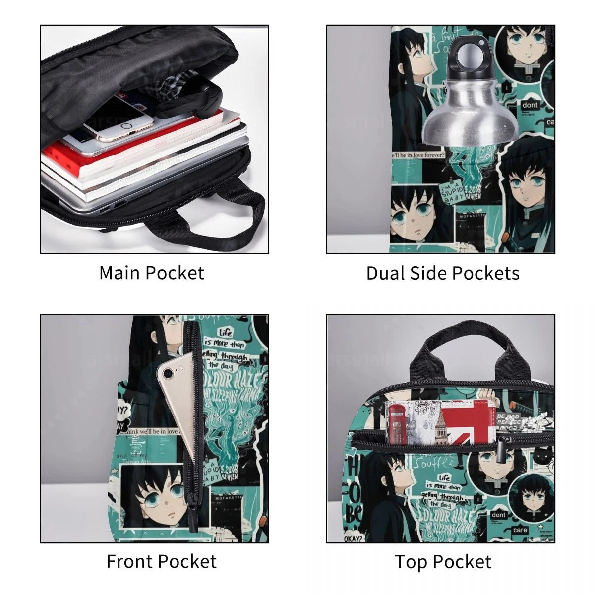 Cute Anime Muichiro TokitoTravel Backpack College Book Bag for Men Women Lightweight Casual Should Bags for Outdoor Sports