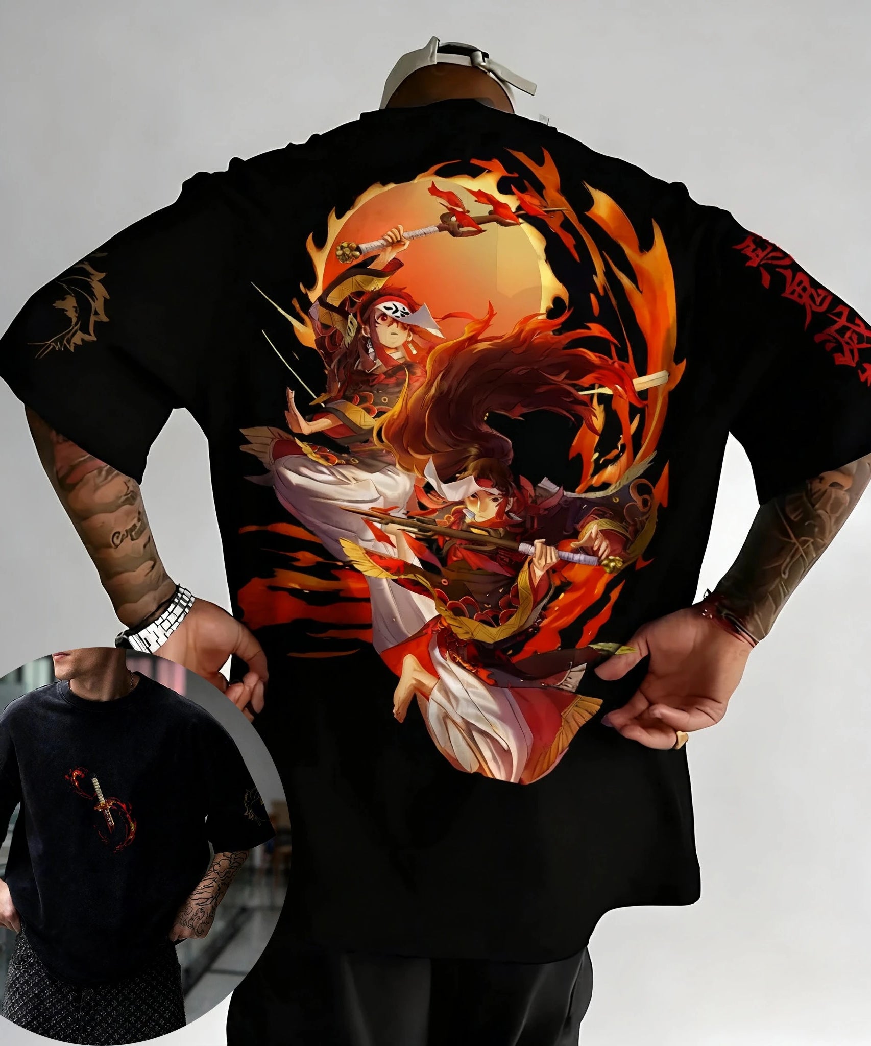 Demon Slayer Corps 9 Hashira Anime Printed T-shirt Men's Summer New Harajuku Large Size Trendy Casual Loose Parent Child Top