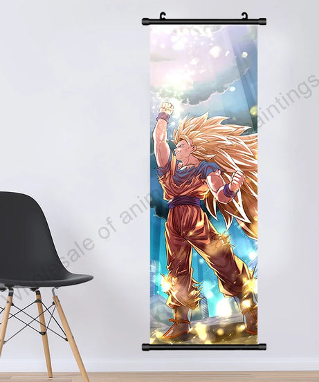 Dragon Ball Z Hanging Canvas Scroll – Goku, Vegeta & Frieza Anime Wall Art