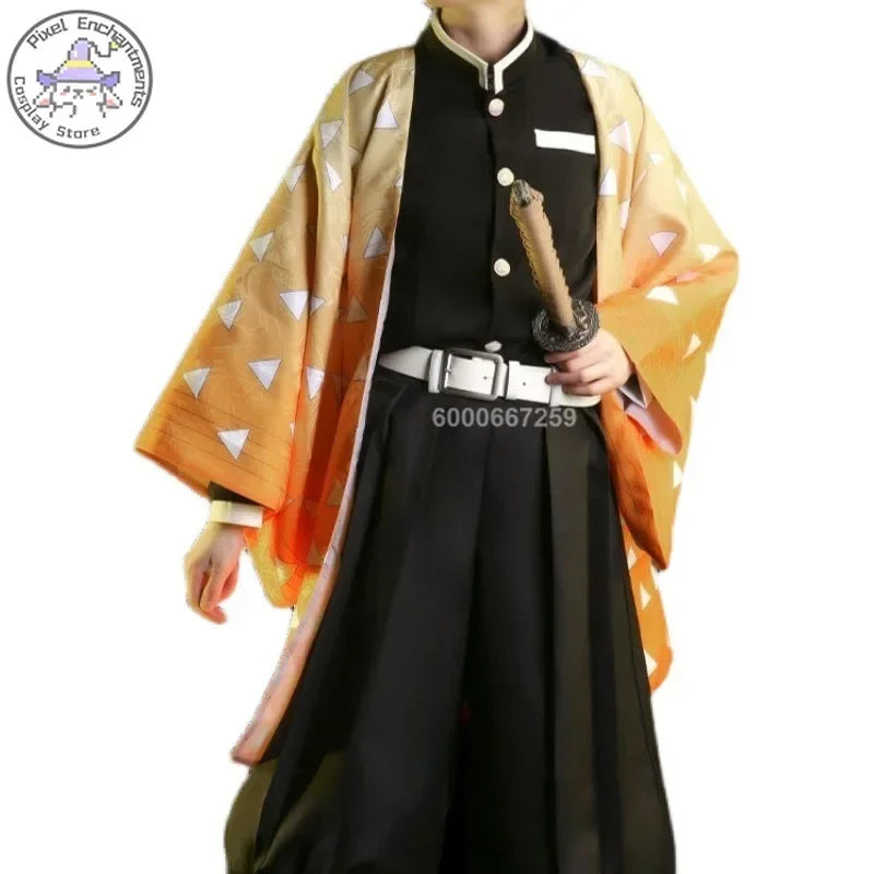 Anime Demon Slayer Zenitsu Agatsuma Cosplay Costume – Uniform & Wig Set 2