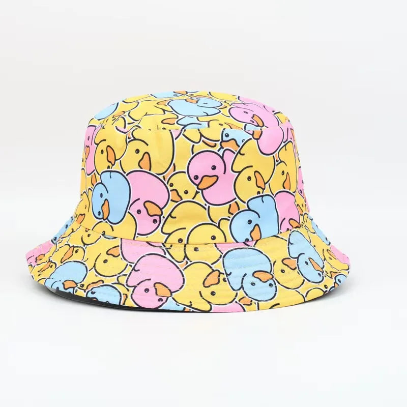 Summer Duck Reversible Bucket Hat for Women Travel Fisherman Hat Sad Boys Bob Fishing Cap Girl Outdoor Panama Beach Sun Hat