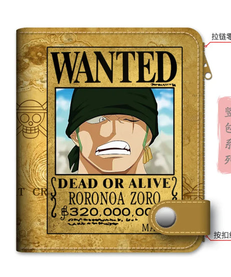 Anime One Piece Figure Wallet Luffy Purse Zoro Ace Bounty Order Skeleton Pattern Pu Kawaii Wallet Card Holder Purse