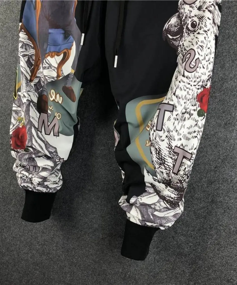 Fashion Men Harem Joggers Patchwork Elastic Drawstring Street Hip Hop Pants Printed Japanese Streetwear Harajuku