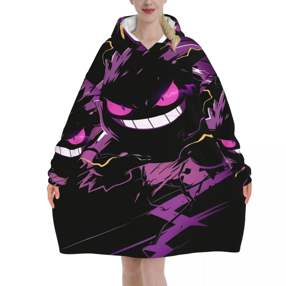Pokémon Gengar Oversized Wearable Blanket Hoodie – Premium Fleece Sweatshirt Blanket for Men & Women
