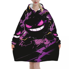 Pokémon Gengar Oversized Wearable Blanket Hoodie – Premium Fleece Sweatshirt Blanket for Men & Women