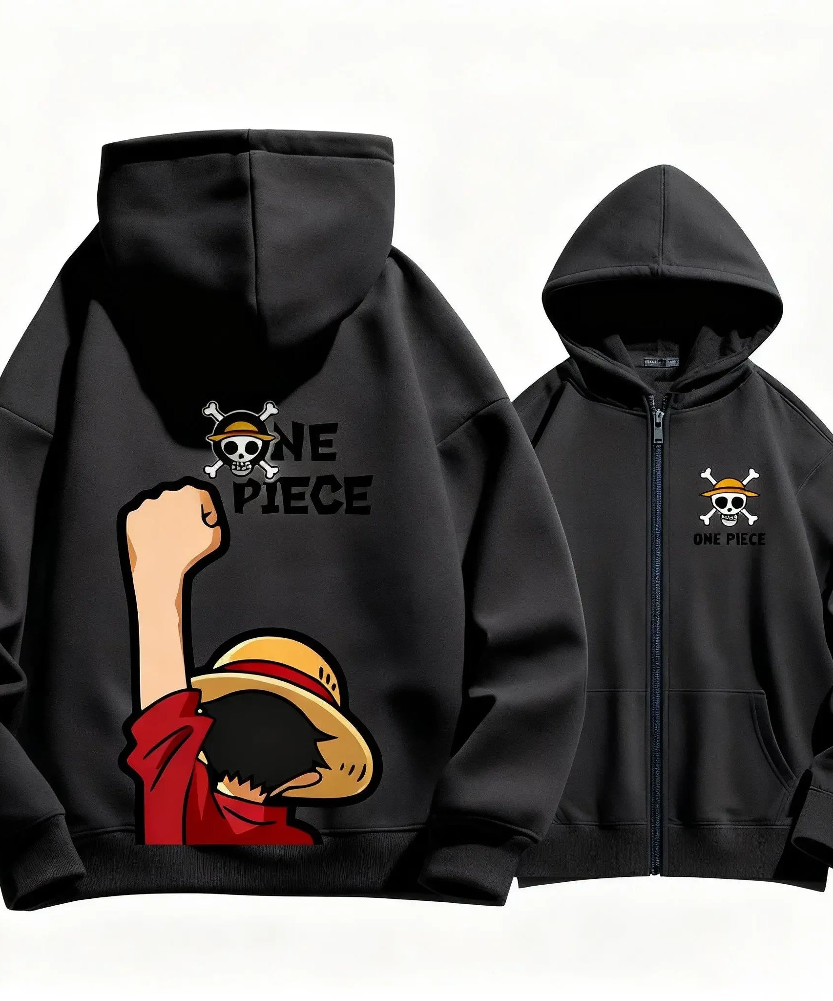 New Unisex Autumn One Piece Anime Hoodie Men Women Zip Up Jacket Luffy Graphic Print Pullover Sweatshirt Streetwear Casual Tops