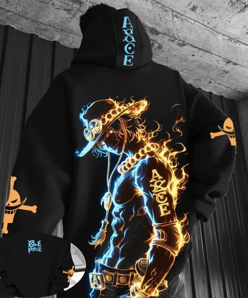 One Piece Anime Ace Co Branded Printed Hoodie Men's and Women's Autumn/Winter Loose Casual Harajuku Sweater Top