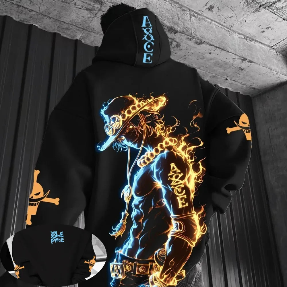 One Piece Anime Ace Co Branded Printed Hoodie Men's and Women's Autumn/Winter Loose Casual Harajuku Sweater Top