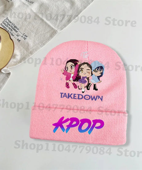 Kpop Demon Hunters Kawaii Knitted Hat for Girls Anime Cute Knit Hats Children Autumn Winter Windproof Warm Hats Gifts