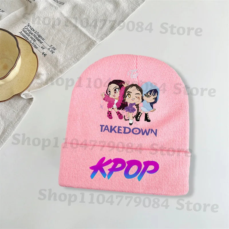 Kpop Demon Hunters Kawaii Knitted Hat for Girls Anime Cute Knit Hats Children Autumn Winter Windproof Warm Hats Gifts