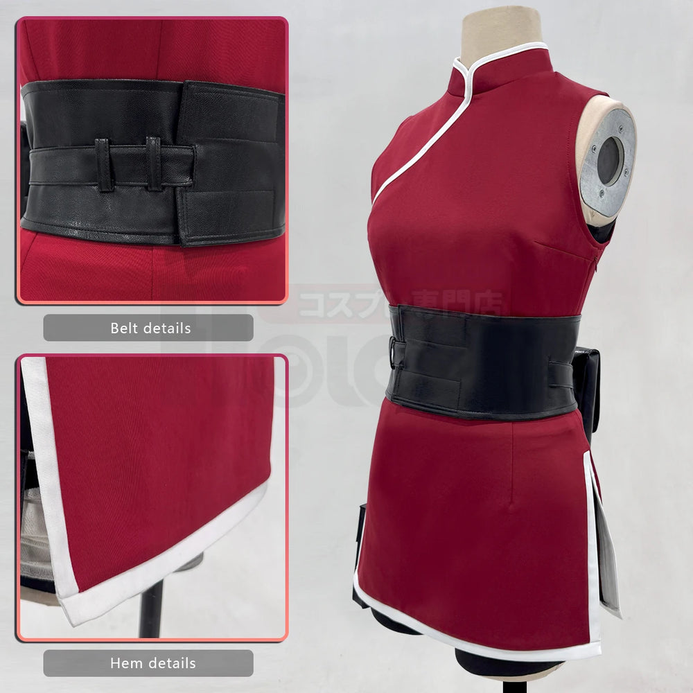 Anime Sakura Haruno Cosplay Costume – Red Top, Shorts & Pouch Set 3