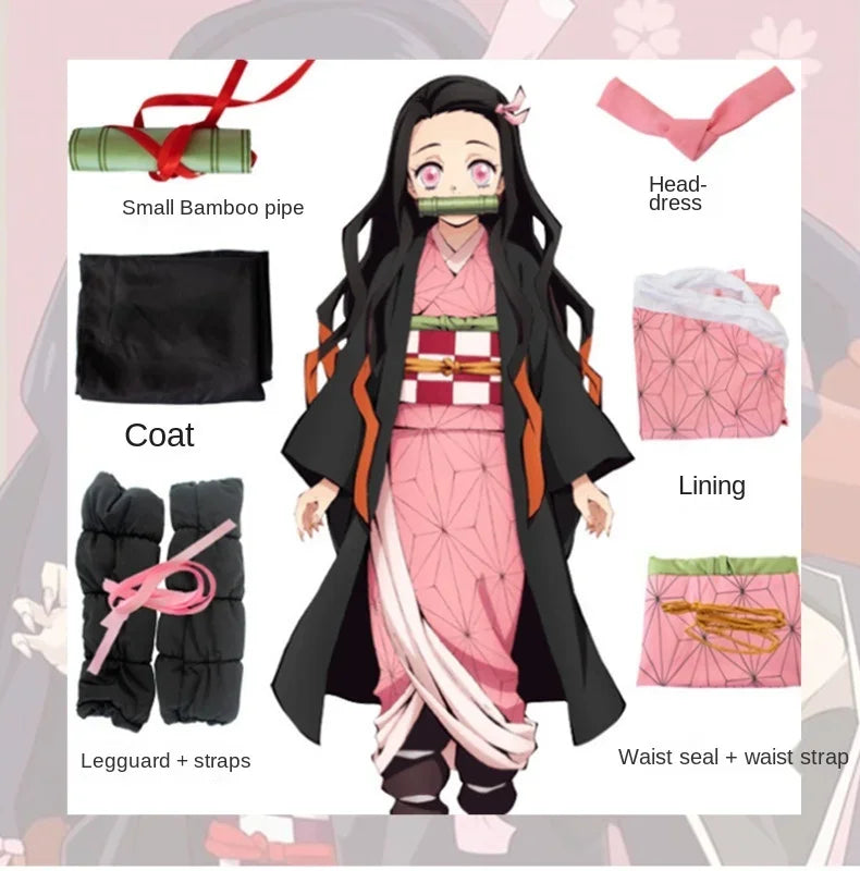Anime Demon Slayer Nezuko Kamado Cosplay Costume – Uniform, Wig & Accessories Set 3