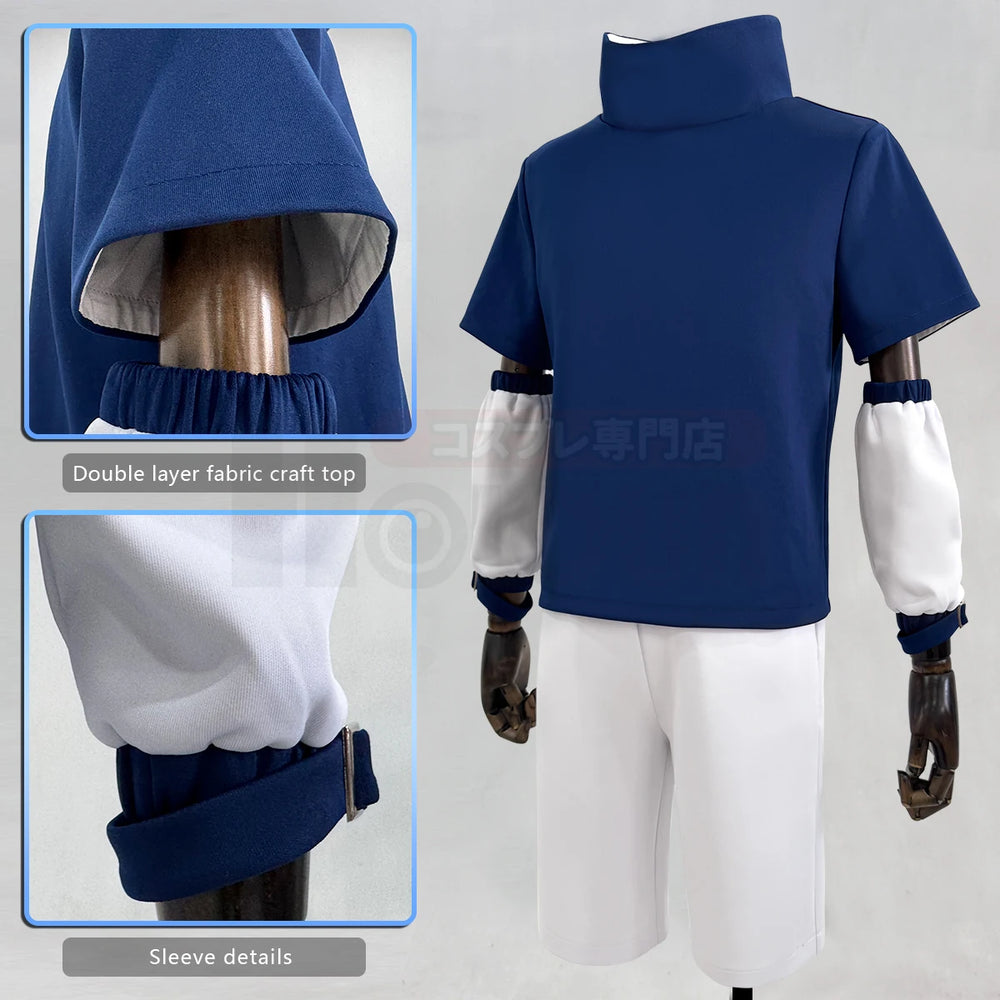 Anime Sasuke Uchiha Cosplay Costume – Blue Top & White Shorts Set 4