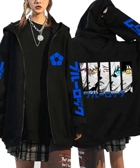 Hot Anime BLUE LOCK Printing Hoodie Fashion Harajuku Zipper Hoodies Women Men Sweatshirt Zipper Long Sleeve Casual Tops