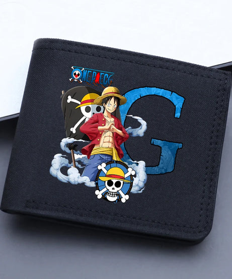 One Piece Letter Men Short Wallet Man Luffy Alphabet Canvas Wallet Man Credit ID Card Holder Anime Foldable Pocket Coin Purse