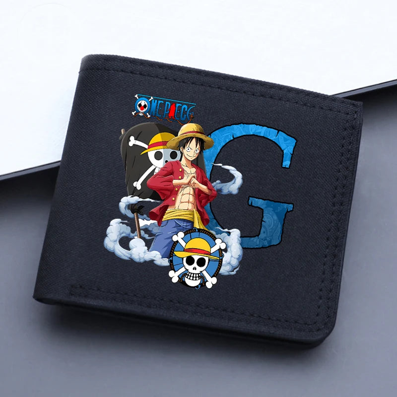 One Piece Letter Men Short Wallet Man Luffy Alphabet Canvas Wallet Man Credit ID Card Holder Anime Foldable Pocket Coin Purse