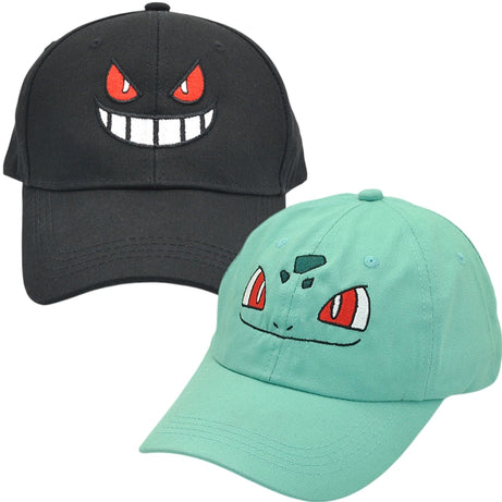 Pokemon Anime Caps: Bulbasaur and Gengar Cartoon Baseball Caps for Men and Women, Summer Cotton Sun Hat with Duck Tongue, 54-60cm