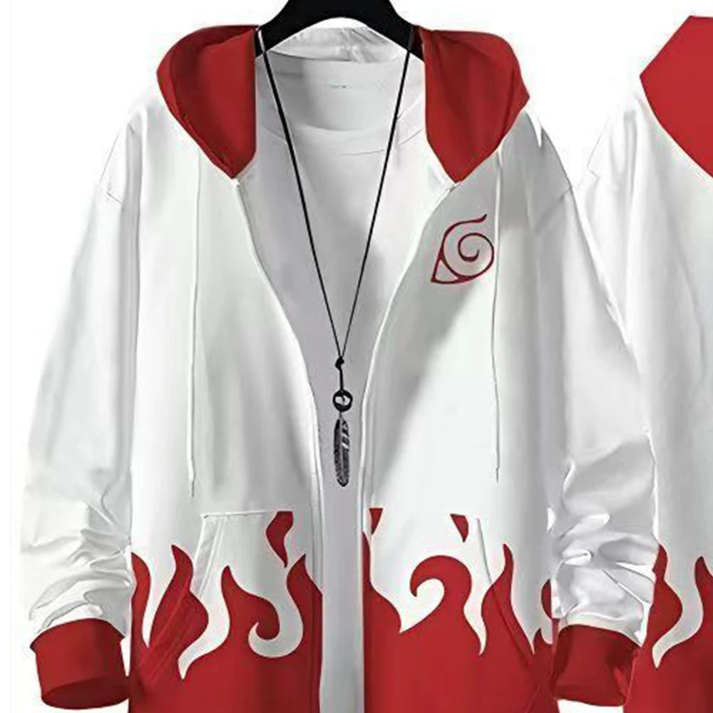 Anime Naruto 4th Hokage Minato Namikaze Zip-Up Hoodie – Flame Print Streetwear Jacket for Men & Women 5