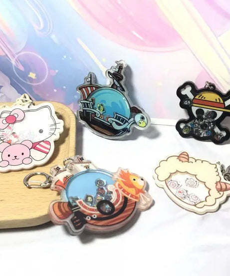 Cute one Piece Personalized Backpack Keychain Pendant Straw Hat Set Acrylic Pendant Rocking Music Student Accessories