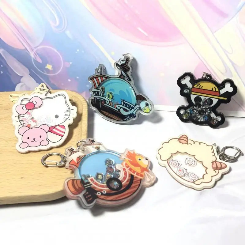 Cute one Piece Personalized Backpack Keychain Pendant Straw Hat Set Acrylic Pendant Rocking Music Student Accessories