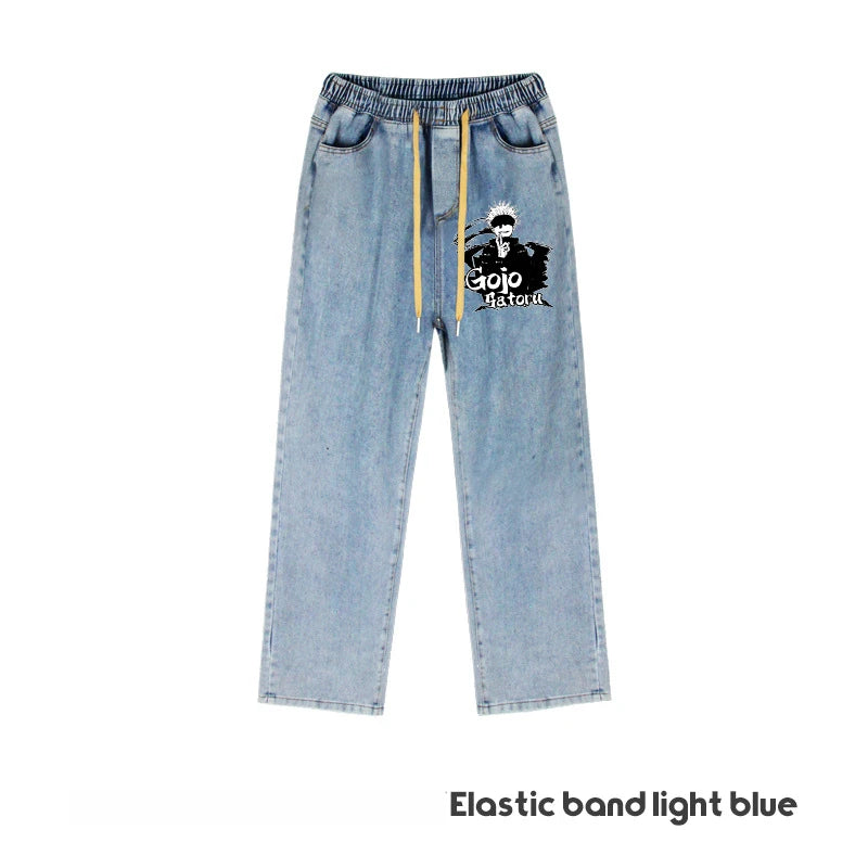 JUJUTSU KAISEN Gojo Yuji Megumi Sukuna Anime Daily Trousers Loose Spring and Autumn Wide Leg Pants Casual Jeans