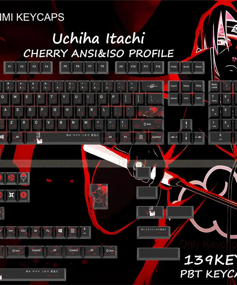 Uchiha Itachi Keycaps Set – 139 Cherry Profile Anime Keycaps for MX Switch (ANSI/ISO)