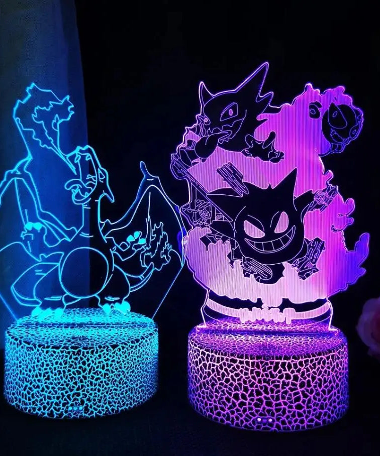 Pokemon Gengar Haunter Gastly 3D Lamp Anime LED Night Light USB Color Changing Luminaria Illusion Sleeping Table Lamps Kids Gift