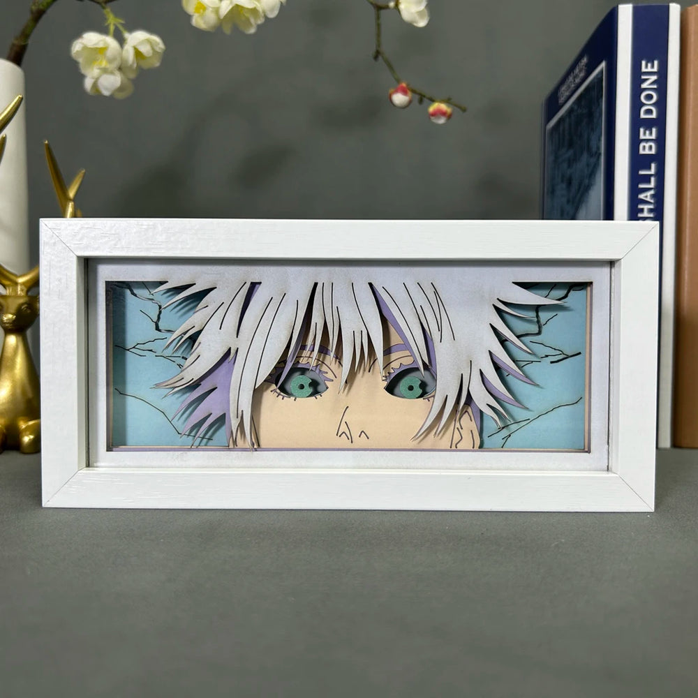 Anime Jujutsu Kaisen Gojo Satoru 3D Papercut Lightbox – Wooden Frame LED Desk Lamp 2