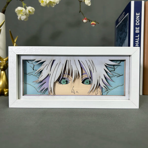 Anime Jujutsu Kaisen Gojo Satoru 3D Papercut Lightbox – Wooden Frame LED Desk Lamp