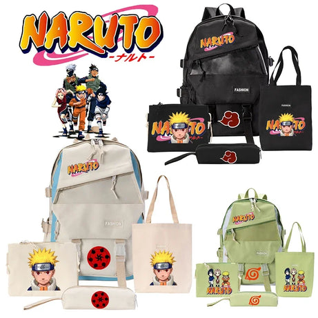 Naruto Sasuke School Bags Fashion Backpack Four-piece Set Schoolbag for Teenager Boys Girls Student Waterproof Book Bag Gift New