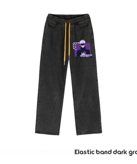 JUJUTSU KAISEN Gojo Yuji Megumi Sukuna Anime Daily Trousers Loose Spring and Autumn Wide Leg Pants Casual Jeans
