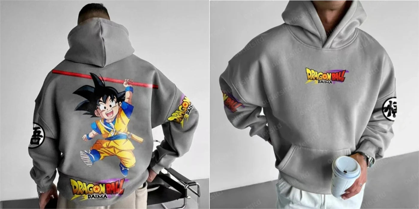 Vintage Anime Dragon Ball Goku Oversized Men's Hoodie Y2k Clothes Sweatshirt Autumn Sweater Loose Cotton Women Long Sleeve Tops