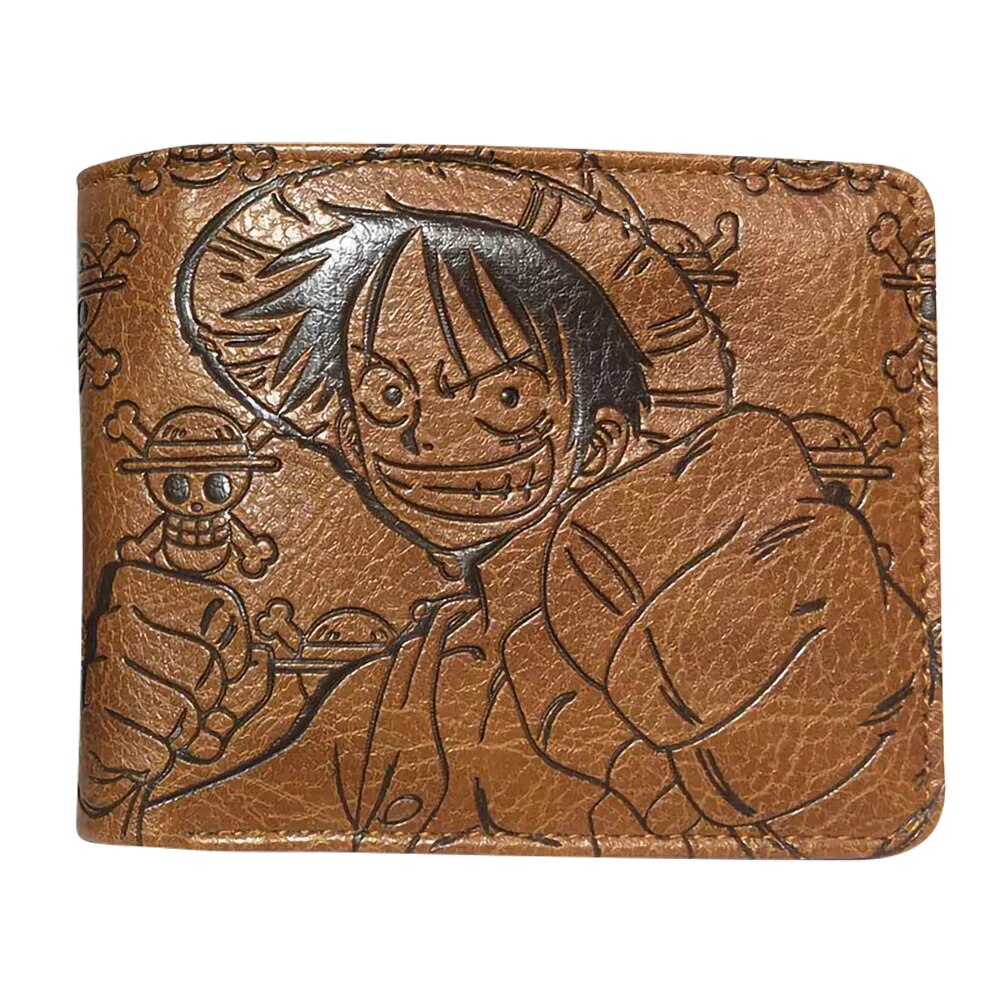 Anime One Piece Embossed Wallet Men Women Brown Black Card Holder Luffy Ace Law Zoro Chopper Short PU Wallet