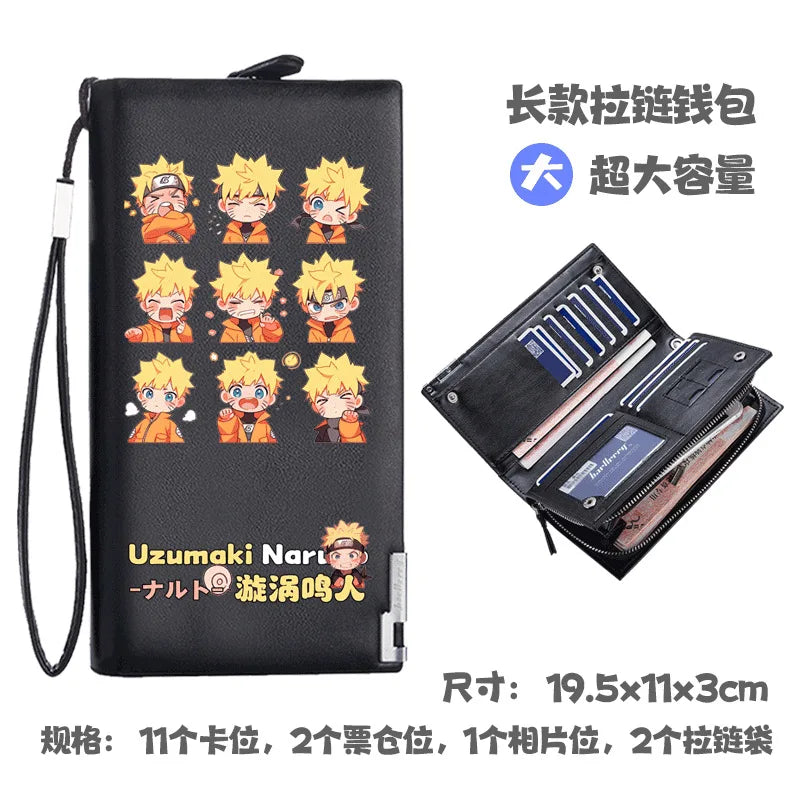 Naruto Uchiha Sasuke Anime Peripheral Zipper PU Wallet Handsome Personality Boy Print Coin Purse Short Card Pack Holiday Gift