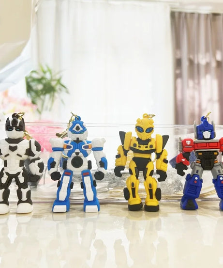 Cute Transformation Creative Peripheral Keychains 3D PVC Pendant Bumblebee Optimus Prime Bag Car Soft Rubber Figure Toy Keychain