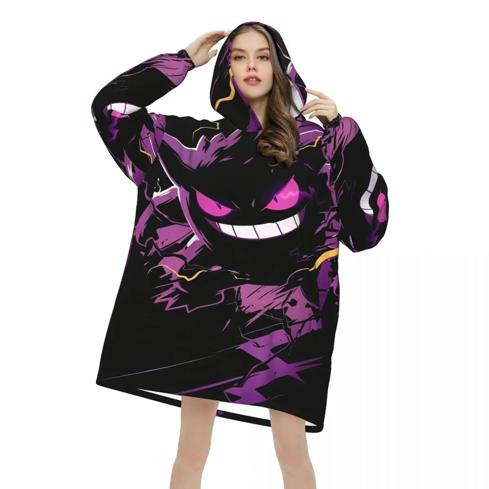 Pokémon Gengar Oversized Wearable Blanket Hoodie – Premium Fleece Sweatshirt Blanket for Men & Women 4